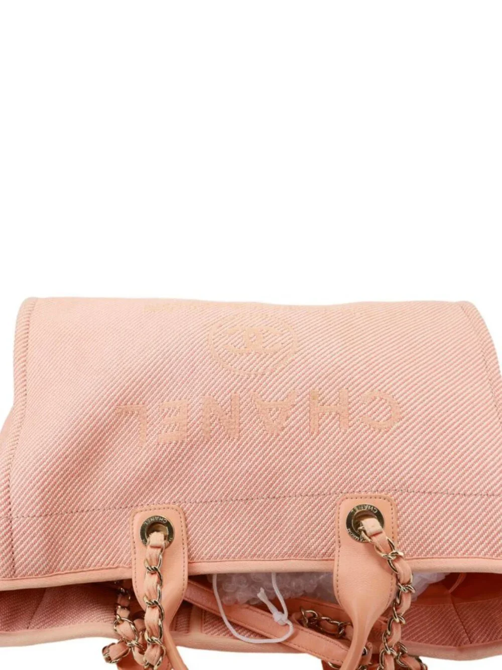 Chanel  Deauville Medium Mixed Fibers Canvas Calfskin Shopping Tote Bag Peach - Picture 3 of 11